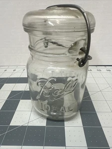 Vintage Ball Ideal Wire Side Clear Canning Jar with Bail and Glass Lid - Picture 1 of 4