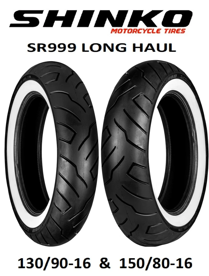 CONJUNTO DE PNEUS SHINKO LONG HAUL BRANCO 130/90-16 E 150/80-16 HARLEY SOFTAIL Heritage - Imagem 1 de 1