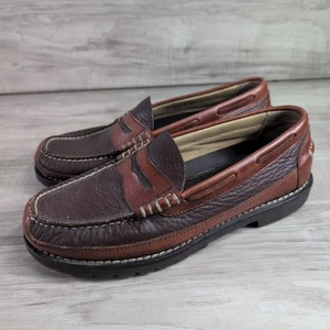 LL BEAN Allagash Handsewns Bison Penny Loafers Raisin Brown Leather Mens 8 D - Picture 1 of 15