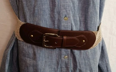 Cinturón Chicos Marrón con Tono Paja Material Elástico Hebilla Dorada Talla S Cintura 35" Foto 1 de 4