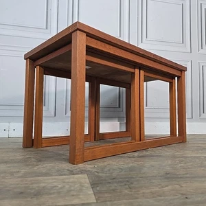 Retro Vintage Mid Century Modern Teak Nest of 3 Tables – Coffee Side Danish MCM - Picture 1 of 24
