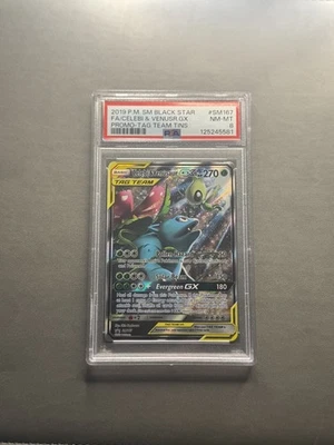 2019 POKEMON SM PROMO TAG TEAM TINS FULL ART/CELEBI & VENUSAUR GX PSA 8 - Image 1 of 4