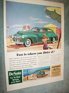 1941 DeSoto large-mag car ad- " Fun is where you Drive it" Beach scene - Picture 1 of 1