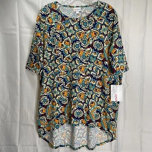 LuLaRoe Irma T-Shirt Women S Short Sleeve Blue Orange Teal Red Geometric USA NWT - Picture 1 of 13