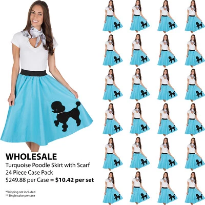 Turquoise Poodle Skirt for Women with Scarf ~ WHOLESALE 24 Piece Case Pack - Image 1 of 4