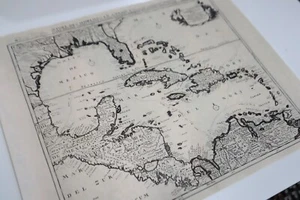Vintage 1960s Gulf of Mexico REINIER & OTTENS Map Print - Caribbean Pirate Decor - Picture 1 of 9