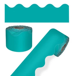 Carson Dellosa 65' Teal Rolled Scalloped Bulletin Board Borders (1 roll) - Picture 1 of 4