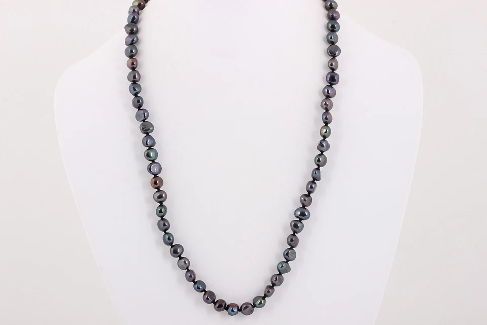 PEACOCK 黑色新鲜水珍珠项链服装 22" 1194 — 第 1/1 张图片