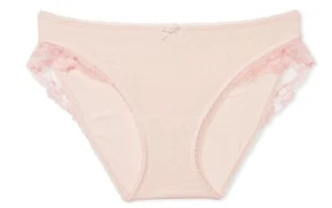 VICTORIA'S SECRET Stretch Cotton Lace Trim Bikini Panty, Purest Pink XS S M L XL - Picture 1 of 4