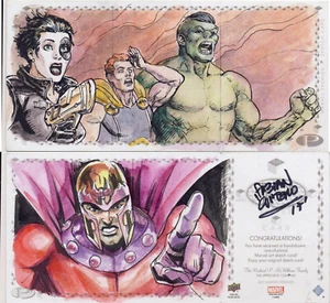 Tarjeta de boceto Marvel Premier 2017 triple panel Quintero Magneto Domino Hyperion - Imagen 1 de 1