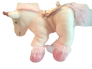 Build a Bear Unicorn Horse Plush Pink & White Glittery w/ Saddle 17" Blue Eyes