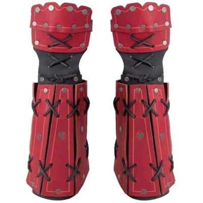 Red Leather Gauntlet Wrist Samurai Bracers for LARP, Cosplay & Reenactment Armor - Image 1 of 4