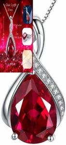 MABELLA Classic Sterling Silver Pendant Necklace Pear 07-Jul-Simulated Ruby - Picture 1 of 8