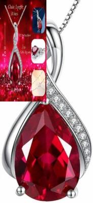 MABELLA Classic Sterling Silver Pendant Necklace Pear 07-Jul-Simulated Ruby  - Image 1 of 4