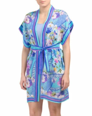 Nuevo $298 Nuevo con Etiquetas Bonito Vestido Gottex Cubierta de Playa Mangas Natación Túnica Kimono Caftán L Foto 1 de 4