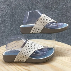 Baretraps Sandals Womens 9.5M Casual Slip On Perf Wedge Thong White Faux Leather - Picture 1 of 18