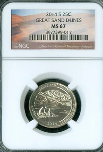 2014 S GREAT SAND DUNES QUARTER NGC MS67 PQ 2ND FINEST GRADE * - Picture 1 of 2