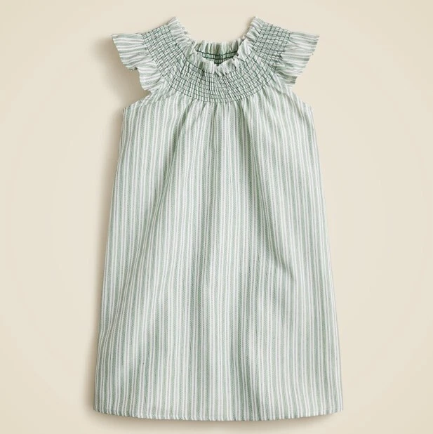 New Crewcuts Girls Nightgown 12 Smocked Sleeveless Ivory Green Striped - Image 1 of 1