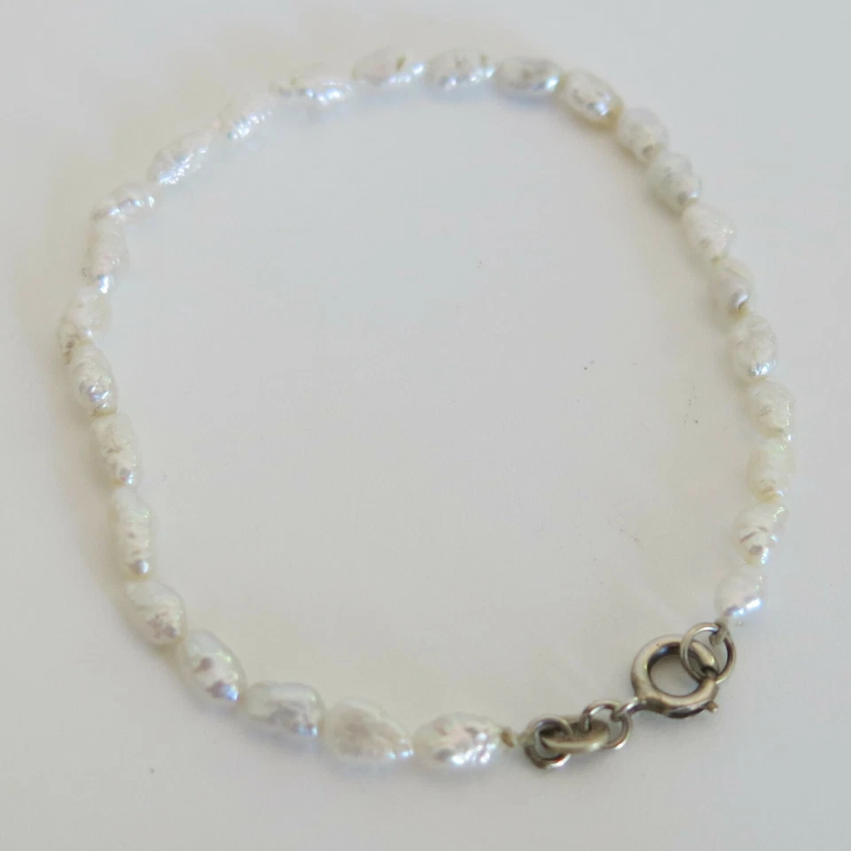 Freshwater Pearl Bracelet Sterling Silver Clasp 7.5 in [6637] - Image 1 of 1