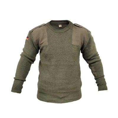 Jumper Genuine German Wool Sweater Camping Hiking Warm Work Pullover Top Olive - Image 1 of 4