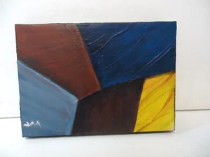 original hand painted acrylic abstract cubism art 5"x7" signed - Picture 1 of 2