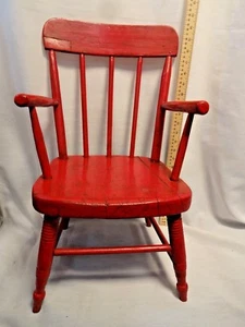 Antique Red Kids Chair Childs Doll Teddy Bear Furniture Primitive Rustic Patina - Picture 1 of 8