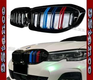FOR BMW G20 G21 2019 to 2022 M POWER DOUBLE SLANT PIANO BLACK FRONT GRILLE PAIR - Picture 1 of 4