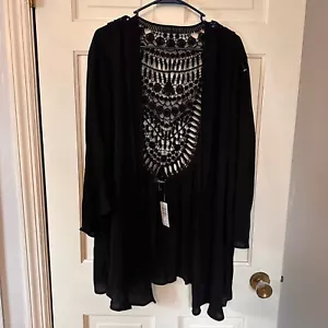 NWT Torrid Black Crochet Inset Kimono Plus Size Open Front Cover Up 3X - Picture 1 of 9