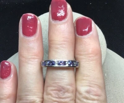 Banda de plata de ley 925 tanzanita y piedra circonita transparente talla 8 Y589 Foto 1 de 4