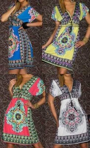 Womens Clothes Mini Dress Top Deep V V-neck Short Sleeve Size 8-18 Beach Holiday - Bild 1 von 35