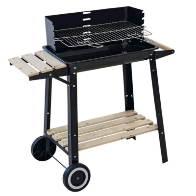 Barbecue Carbonella Portatile 2 Ruote Griglia Barbeque 2 Ripiani in Legno 9754C - Immagine 1 di 4