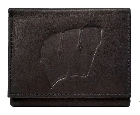 University of Wisconsin Badgers Distressed Look Embossed Logo Black Leather Cover