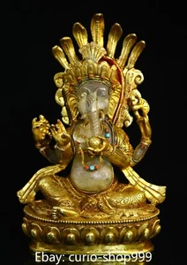Silver Gold Gilt Crystal Snake Head 4 Hands Ganesh Lord Elephant Buddha Statue - Picture 1 of 9