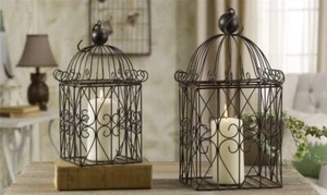 Bird Cage Candle Holder Set of 2 Metal 19"  16" High Black Plants Home Decor - Picture 1 of 1