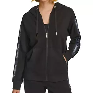 NEW $79.50 PLUS SIZE Calvin Klein Logo Stripe Performance Fleece Women's Black - Picture 1 of 10