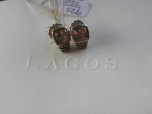 LAGOS Caviar Bezel-Set White Topaz Sterling Silver w/ 18k accents Stud Earrings - Picture 1 of 11