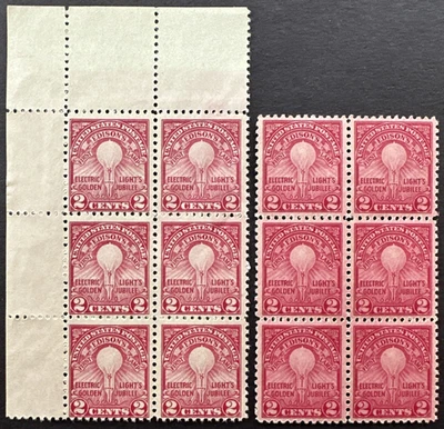 US 1929 Scott # 654-654a Lot of 2 Blocks of 6 MNH OG Edison Electric Light - Image 1 of 2
