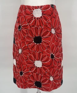 Vintage Carlisle Skirt Womens 6 Red Floral Embroidered Lined Pencil Wearable Art - Bild 1 von 16