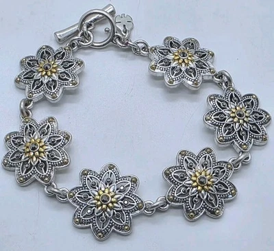 Fabulous Lucky Brand Brazalete Pulsera de diamantes de imitación tono plata y oro Palanca 7 pulgadas Foto 1 de 4