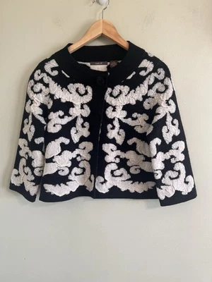 Heather B Sweater Womens PM Black Wool Blend Artsy Cardigan Open Front Snap Top - Image 1 of 4