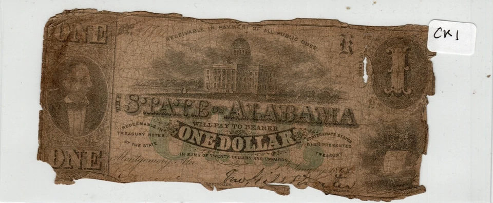 Alabama State $1, 50c; VA $1 CSA Paper Money; VA Bank of Valley$5 - 4 notes - Image 1 of 4