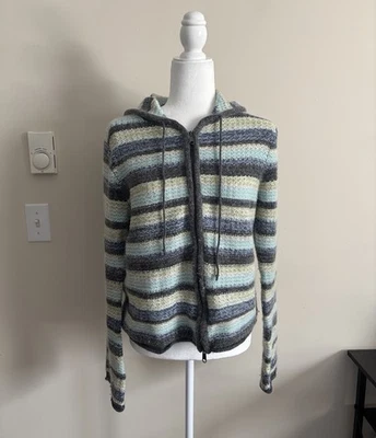 Suéter con Capucha Vintage Y2K Delias Grande Rayas Gris Completo Verde Azul Años 90 2000 Foto 1 de 4