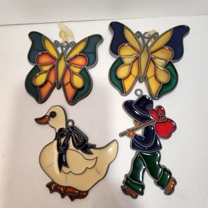 Lote De Colección 4 Vidrieras Mariposas Sol Naranja Verde Amarillo Marrón Decoración Pato Niño - Imagen 1 de 5
