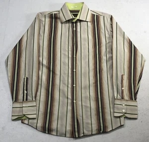 Roar Shirt Mens Medium Striped Long Sleeve Button Up Flip Cuffs Logo EUC - Picture 1 of 22