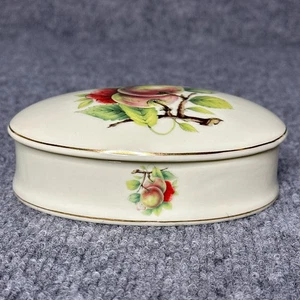 Vintage Formalities by Baum Bros Trinket Box Cream Gold Trim Fruit Print Dish - Picture 1 of 8