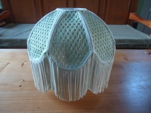 Vintage Green Pendant Ceiling Lampshades Scalloped Edge with Long |Fringe - Picture 1 of 3