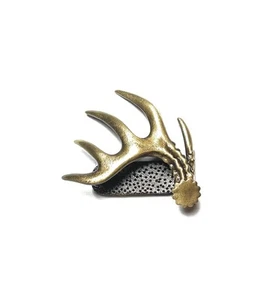 Hat Clip for Hunters - Brass Brim Clip, 10-Point Buck Antler Design - Squeeze... - Picture 1 of 8