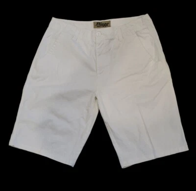 Shorts chino Plugg masculino branco frente plana tamanho 33 100% algodão casual ao ar livre  - Imagem 1 de 4