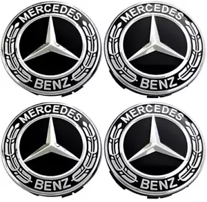 75mm Alloy Wheel Centre Hub MERCEDES BENZ E220d AMG Line Coupe BLACK Set of 4 - Picture 1 of 3