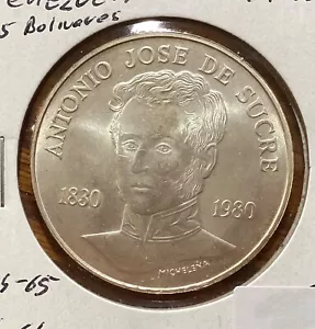 Venezuela 1980 150th Anniversary of the Death of Sucre 75 Bolívares Silver Coin - Picture 1 of 2